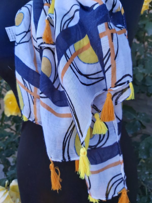 foulard pompons orange jaune