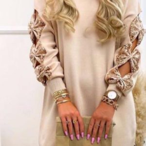 robe beige manche noeud