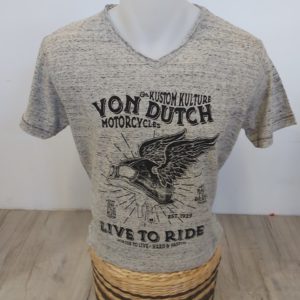 TEE SHIRT VON DUTCH LEAVE GRIS DEVANT COL V