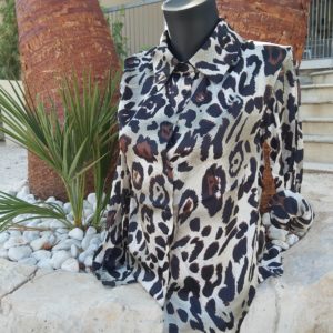 chemisier coloree leopard kaki noir beige manche longue bouton