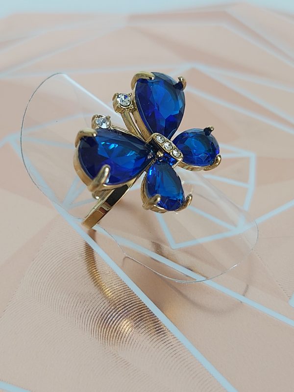 bague papillon bleu acier inoxydable