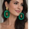 Boucle d’oreille ovale vert et or