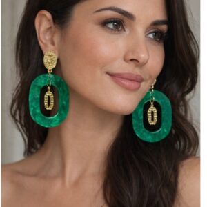 Boucle d’oreille ovale vert et or