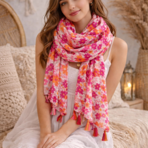 Foulard fleuri rose et orange femme