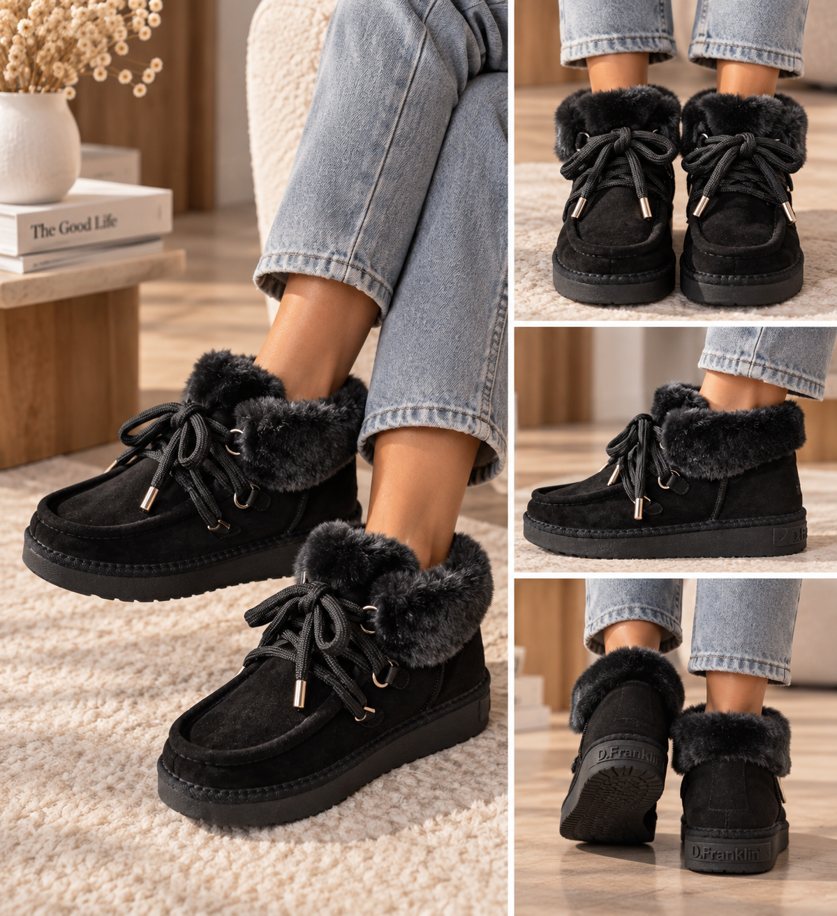 Bottines fourrées noires femme