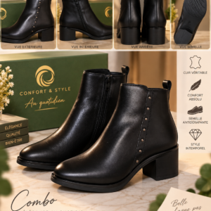 bottines noires cloutées Koala, bottines noires femme, bottines femme Koala, bottines cloutées femme, bottines noires à talon, bottines talon bloc femme,